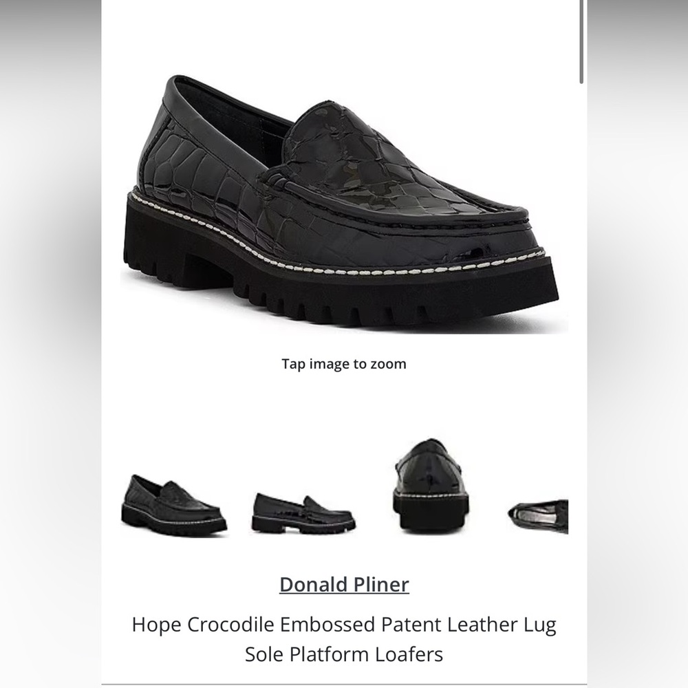 Donald Pliner Hope Crocodile Embossed Patent Leather Platform Loafers